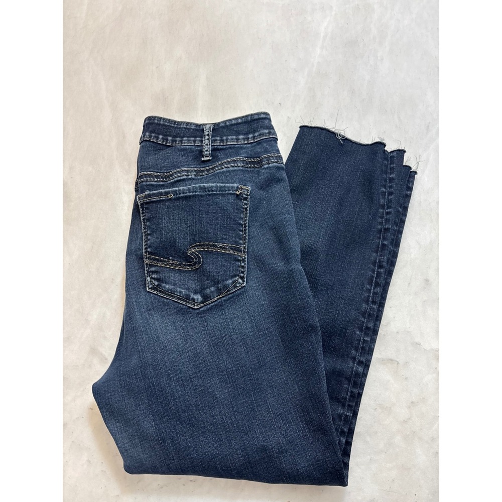 Silver Jeans Co Avery Straight Leg Jeans Dark Wash Frayed Hem Women's Size - Picture 1 of 12
